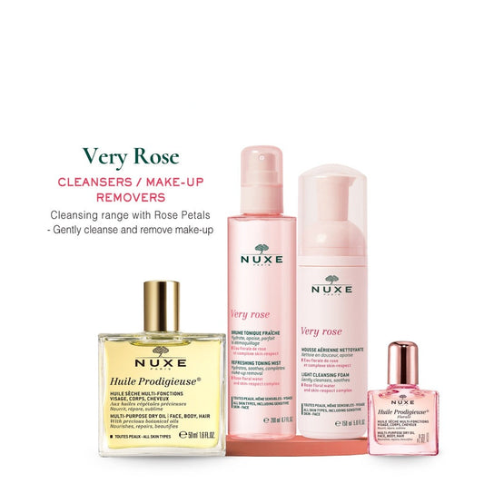 (Bundle) NUXE Very Rose Cleansing Foam 150ml+Very Rose Cleansing Tonic Mist 200ml+Huile Prodigieuse Dry Oil 50ml