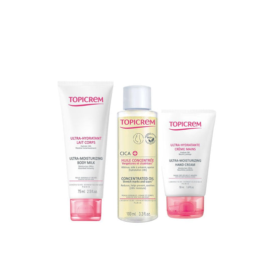 (Bundle) Topicrem Ultra-Moisturizing Body Milk (75ml) + Topicrem Ultra-Moisturizing Hand Cream (50ml) + Topicrem Cica Concentrate Oil 100ml